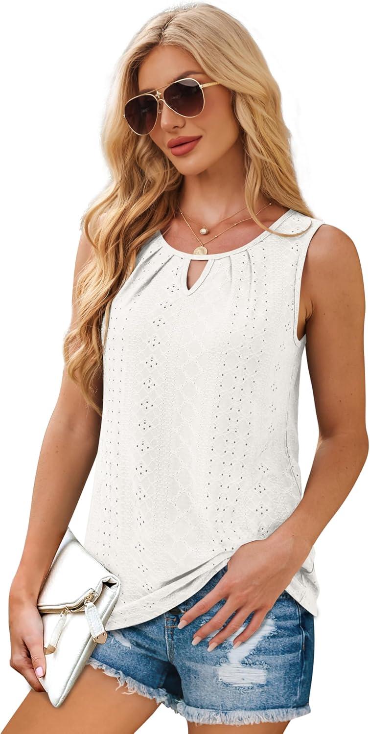 imageWIHOLL Womens Tank Tops Loose Fit Casual Sleeveless Tops Keyhole Neck Trendy Summer Tops Flowy Clothes Outfits 20251white