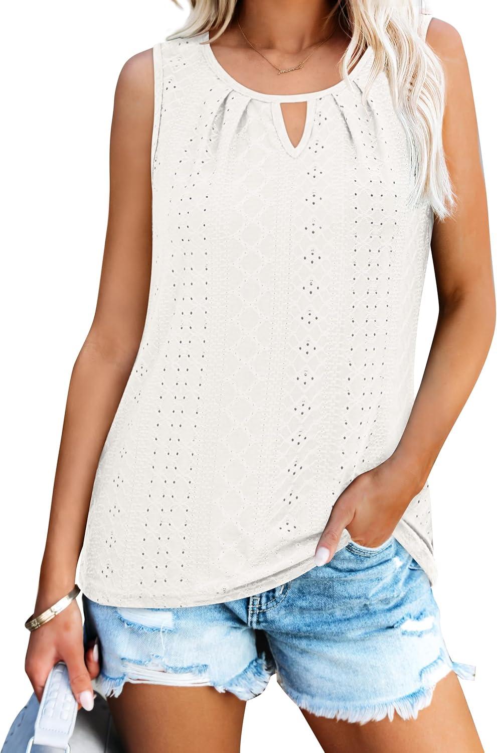 imageWIHOLL Womens Tank Tops Loose Fit Casual Sleeveless Tops Keyhole Neck Trendy Summer Tops Flowy Clothes Outfits 20251white