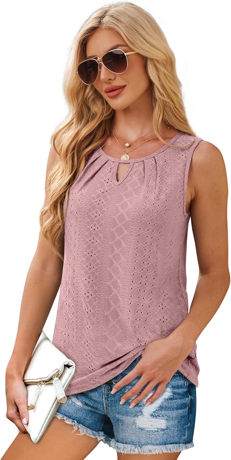 imageWIHOLL Womens Tank Tops Loose Fit Casual Sleeveless Tops Keyhole Neck Trendy Summer Tops Flowy Clothes Outfits 20252lotus Pink