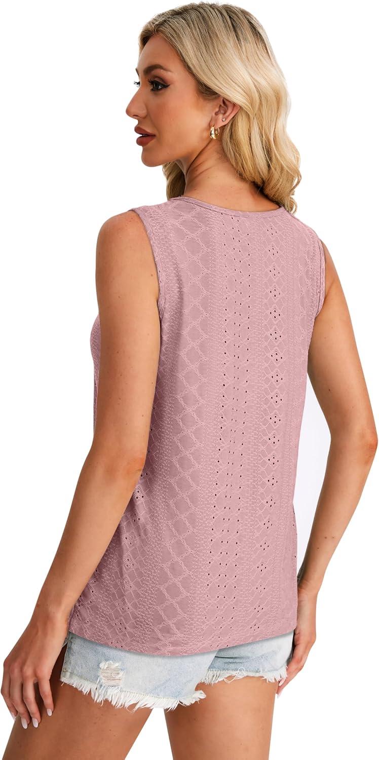 imageWIHOLL Womens Tank Tops Loose Fit Casual Sleeveless Tops Keyhole Neck Trendy Summer Tops Flowy Clothes Outfits 20252lotus Pink
