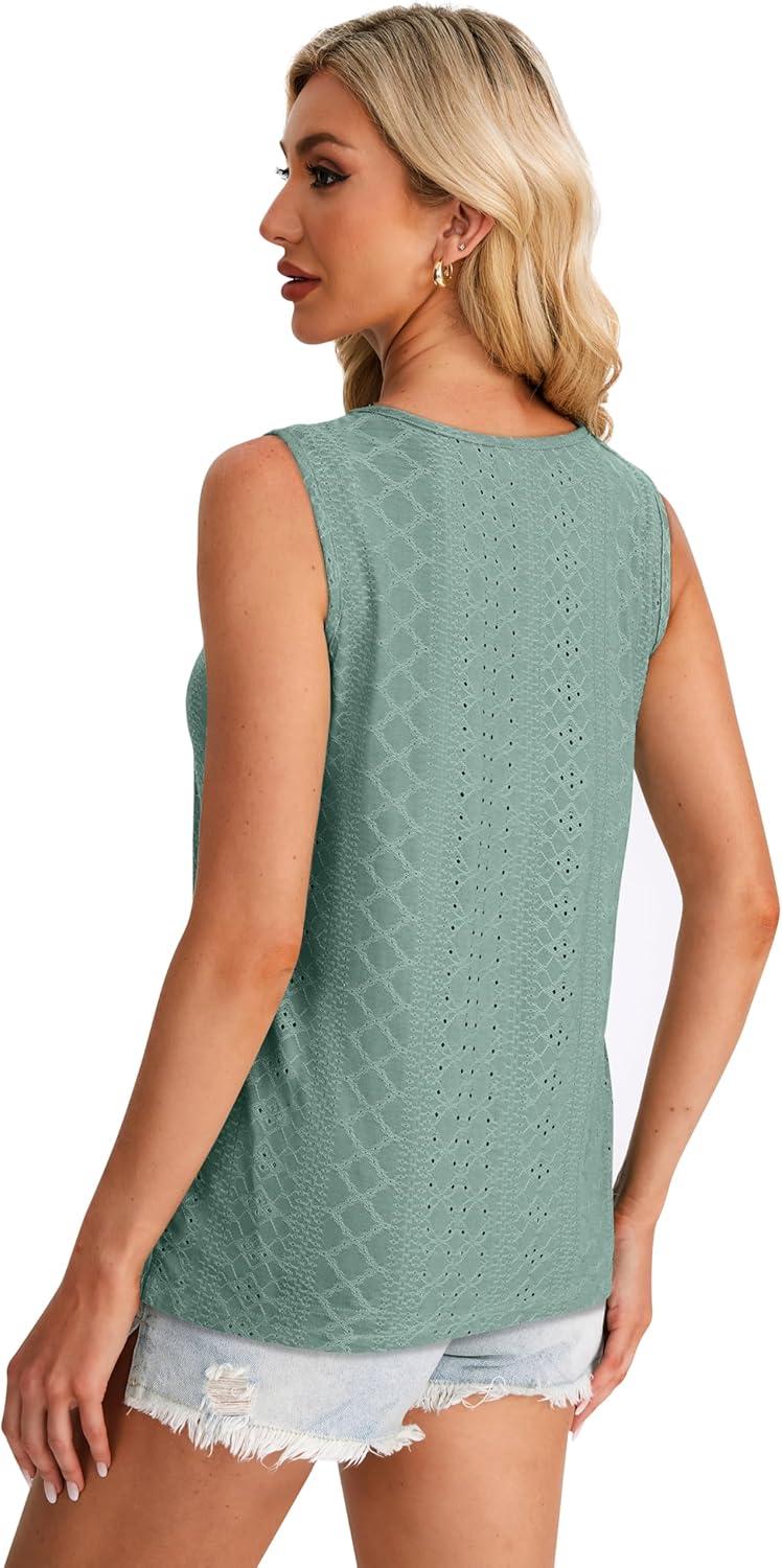 imageWIHOLL Womens Tank Tops Loose Fit Casual Sleeveless Tops Keyhole Neck Trendy Summer Tops Flowy Clothes Outfits 20252sage Green