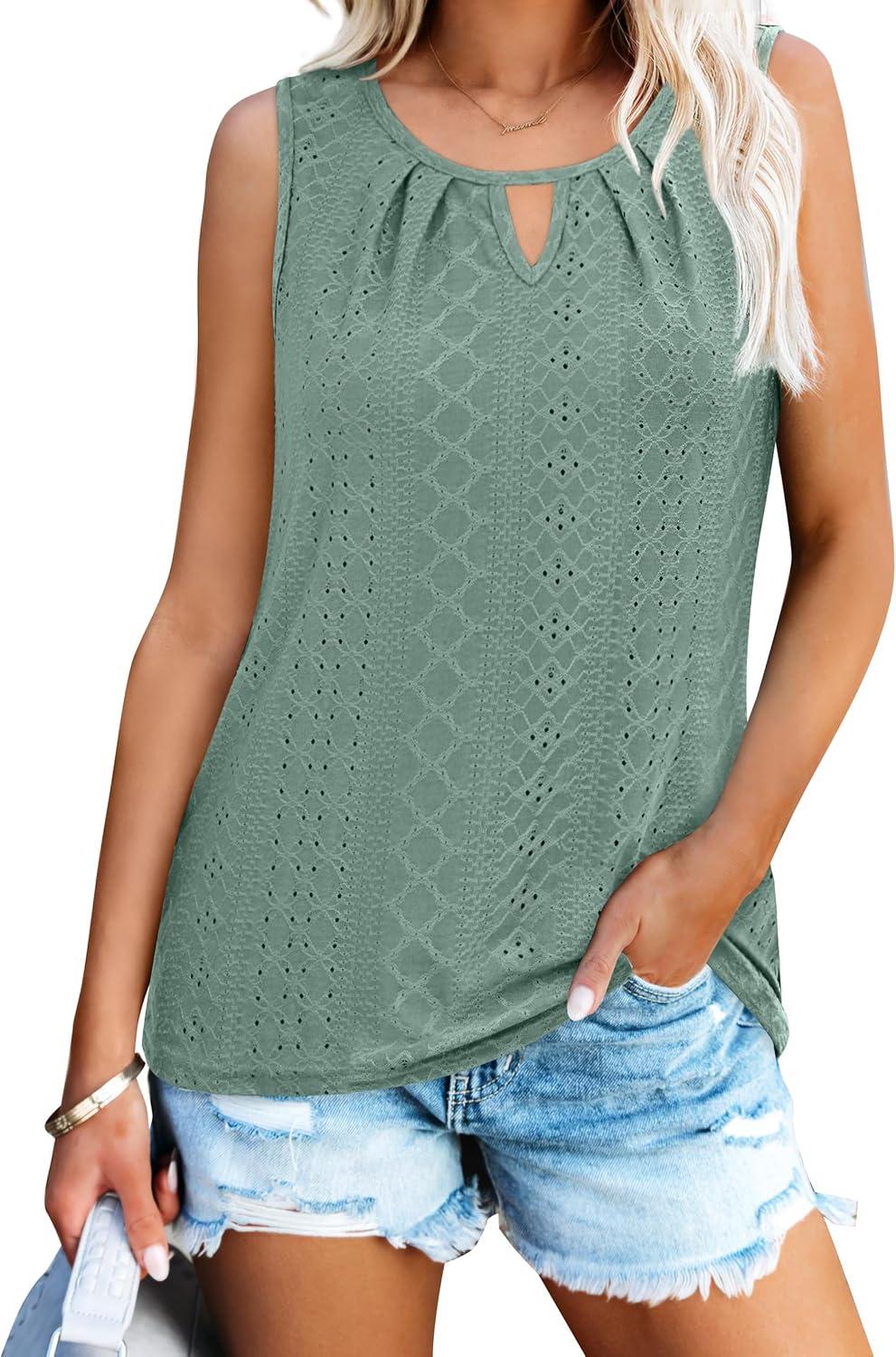 imageWIHOLL Womens Tank Tops Loose Fit Casual Sleeveless Tops Keyhole Neck Trendy Summer Tops Flowy Clothes Outfits 20252sage Green