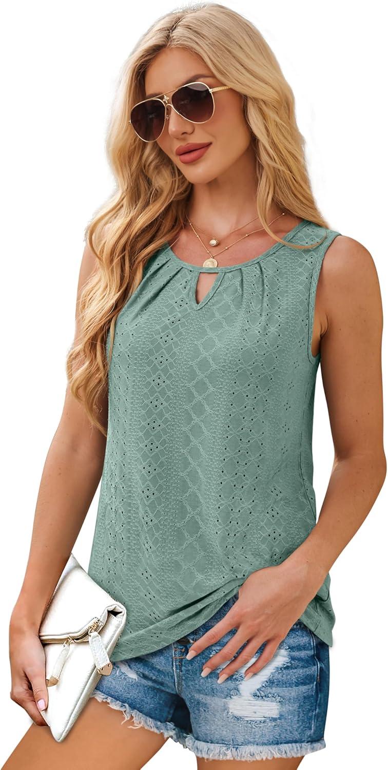imageWIHOLL Womens Tank Tops Loose Fit Casual Sleeveless Tops Keyhole Neck Trendy Summer Tops Flowy Clothes Outfits 20252sage Green