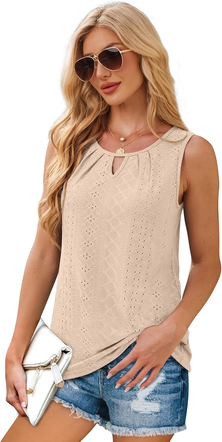 imageWIHOLL Womens Tank Tops Loose Fit Casual Sleeveless Tops Keyhole Neck Trendy Summer Tops Flowy Clothes Outfits 2025Apricot