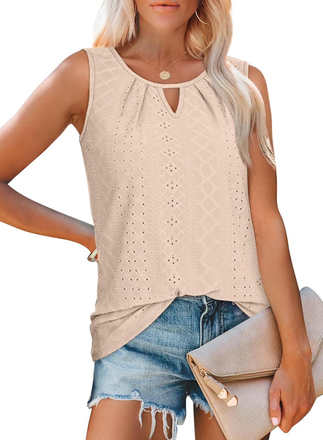 imageWIHOLL Womens Tank Tops Loose Fit Casual Sleeveless Tops Keyhole Neck Trendy Summer Tops Flowy Clothes Outfits 2025Apricot
