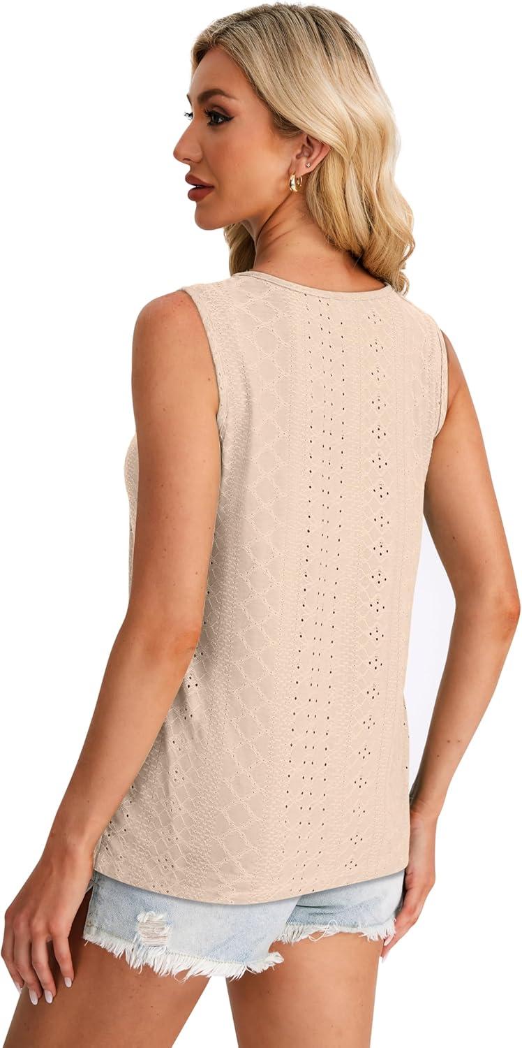 imageWIHOLL Womens Tank Tops Loose Fit Casual Sleeveless Tops Keyhole Neck Trendy Summer Tops Flowy Clothes Outfits 2025Apricot
