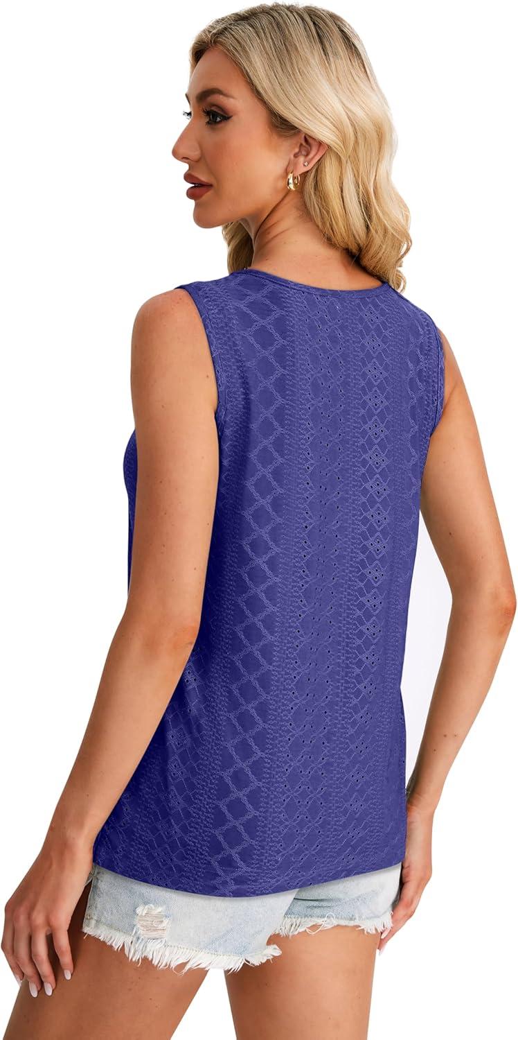 imageWIHOLL Womens Tank Tops Loose Fit Casual Sleeveless Tops Keyhole Neck Trendy Summer Tops Flowy Clothes Outfits 2025Blue