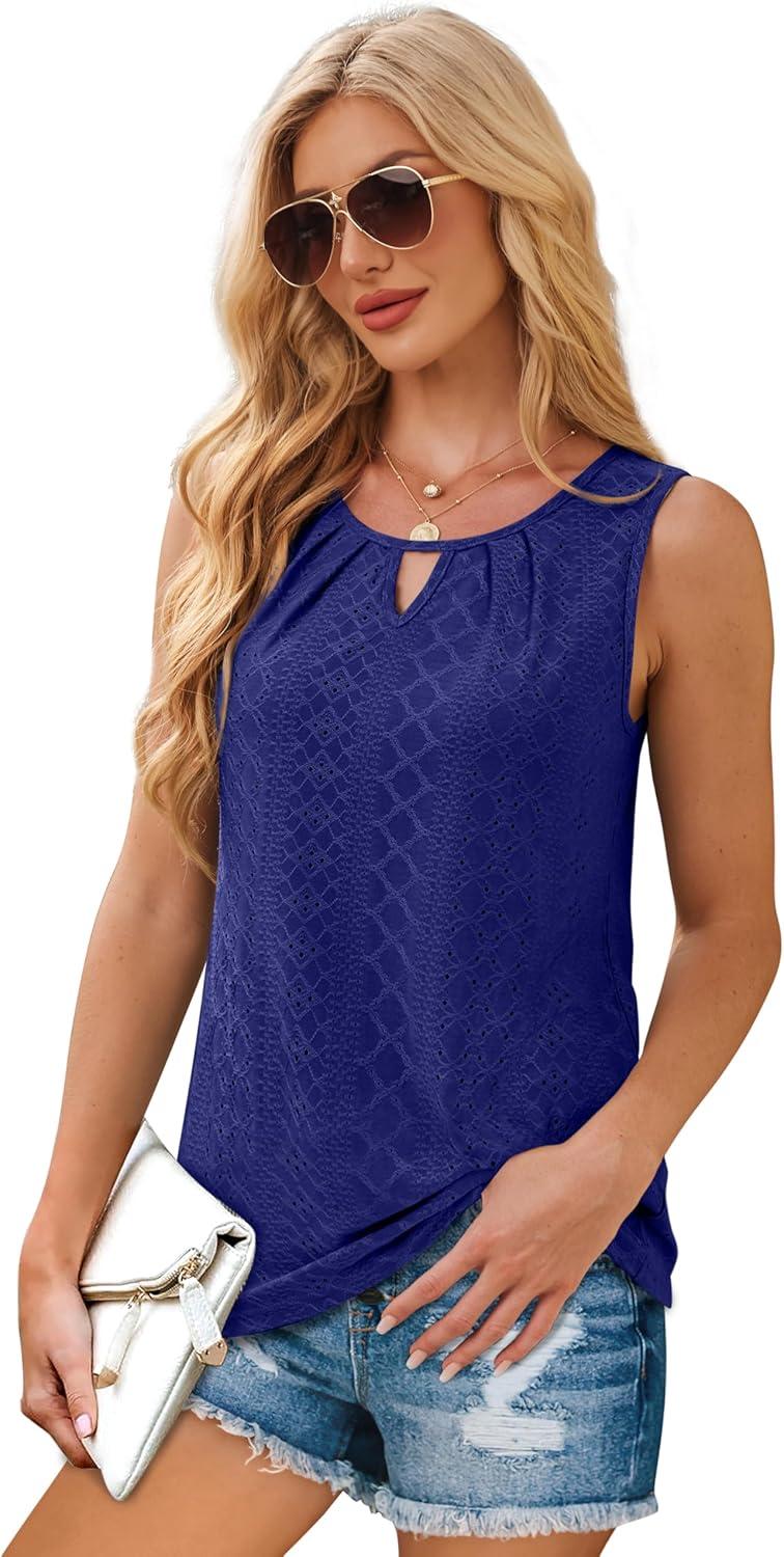 imageWIHOLL Womens Tank Tops Loose Fit Casual Sleeveless Tops Keyhole Neck Trendy Summer Tops Flowy Clothes Outfits 2025Blue