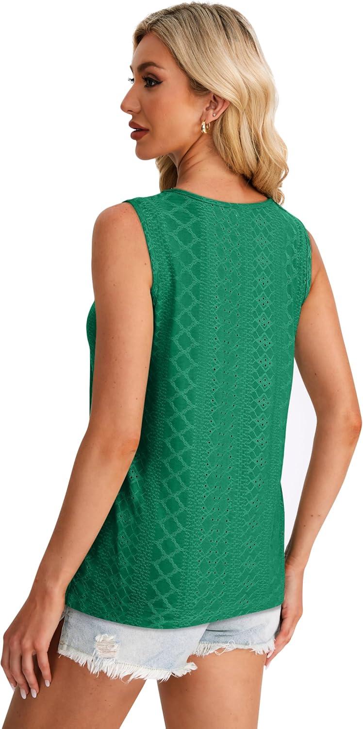 imageWIHOLL Womens Tank Tops Loose Fit Casual Sleeveless Tops Keyhole Neck Trendy Summer Tops Flowy Clothes Outfits 2025Dark Green