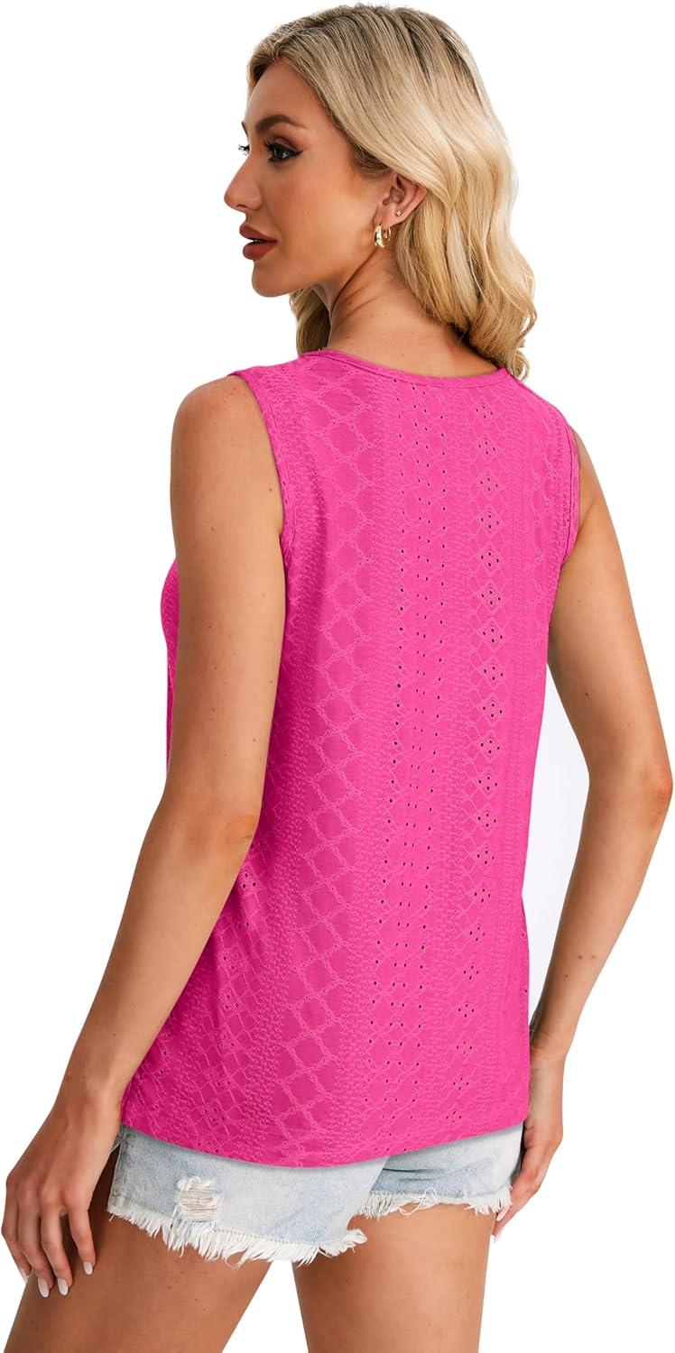 imageWIHOLL Womens Tank Tops Loose Fit Casual Sleeveless Tops Keyhole Neck Trendy Summer Tops Flowy Clothes Outfits 2025Hot Pink