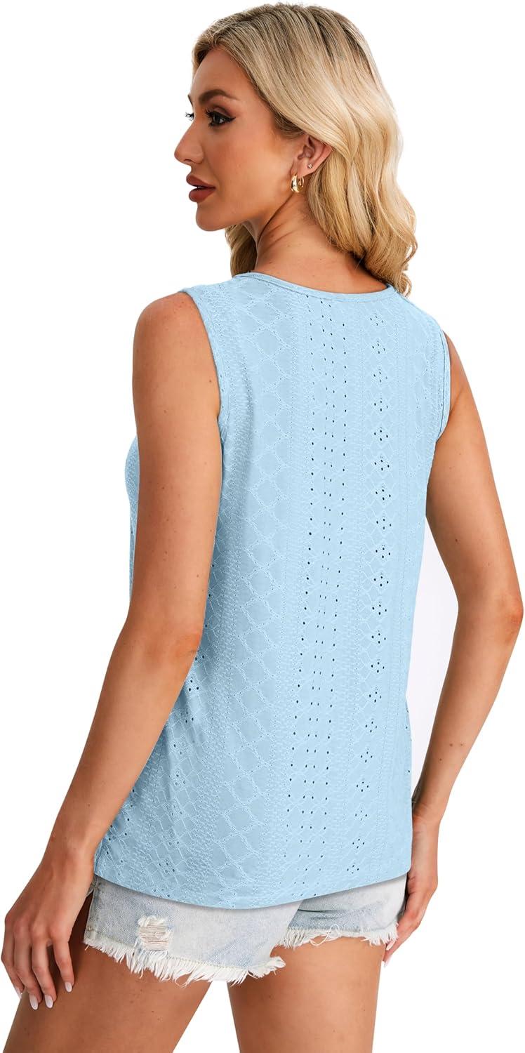 imageWIHOLL Womens Tank Tops Loose Fit Casual Sleeveless Tops Keyhole Neck Trendy Summer Tops Flowy Clothes Outfits 2025Light Blue