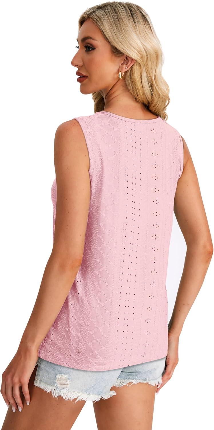 imageWIHOLL Womens Tank Tops Loose Fit Casual Sleeveless Tops Keyhole Neck Trendy Summer Tops Flowy Clothes Outfits 2025Light Pink