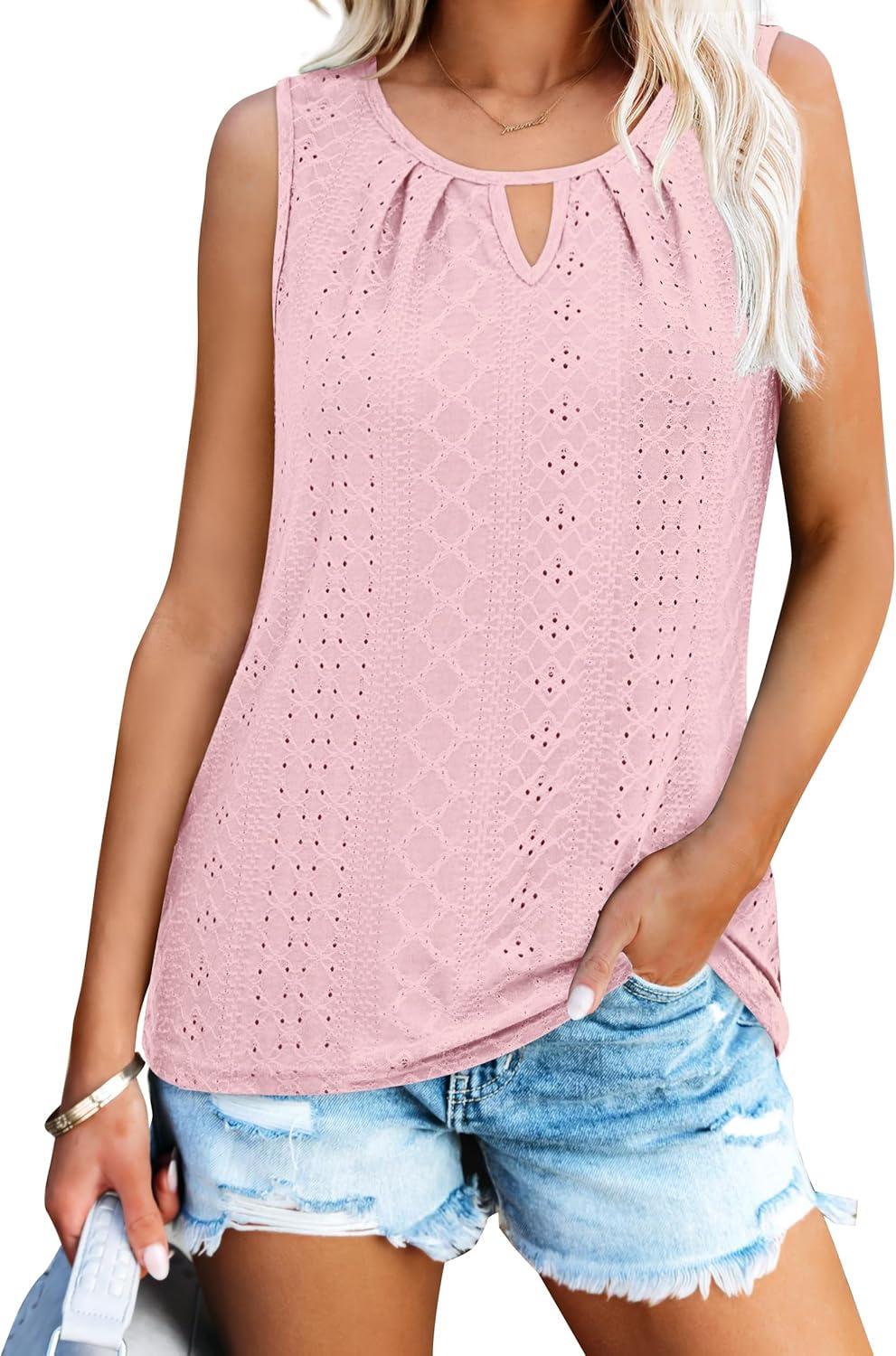 imageWIHOLL Womens Tank Tops Loose Fit Casual Sleeveless Tops Keyhole Neck Trendy Summer Tops Flowy Clothes Outfits 2025Light Pink