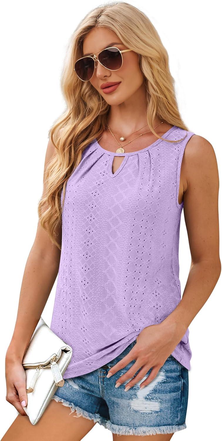 imageWIHOLL Womens Tank Tops Loose Fit Casual Sleeveless Tops Keyhole Neck Trendy Summer Tops Flowy Clothes Outfits 2025Lilac