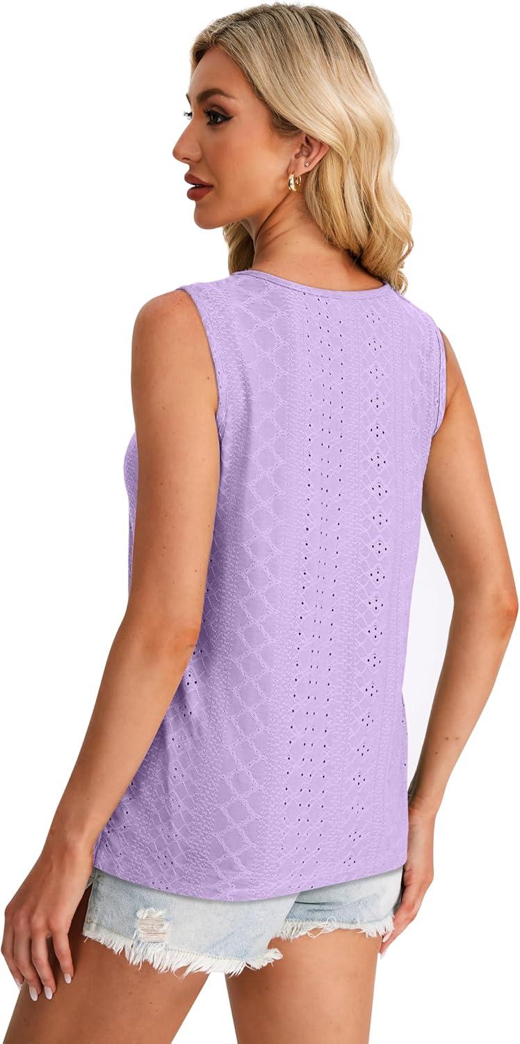 imageWIHOLL Womens Tank Tops Loose Fit Casual Sleeveless Tops Keyhole Neck Trendy Summer Tops Flowy Clothes Outfits 2025Lilac