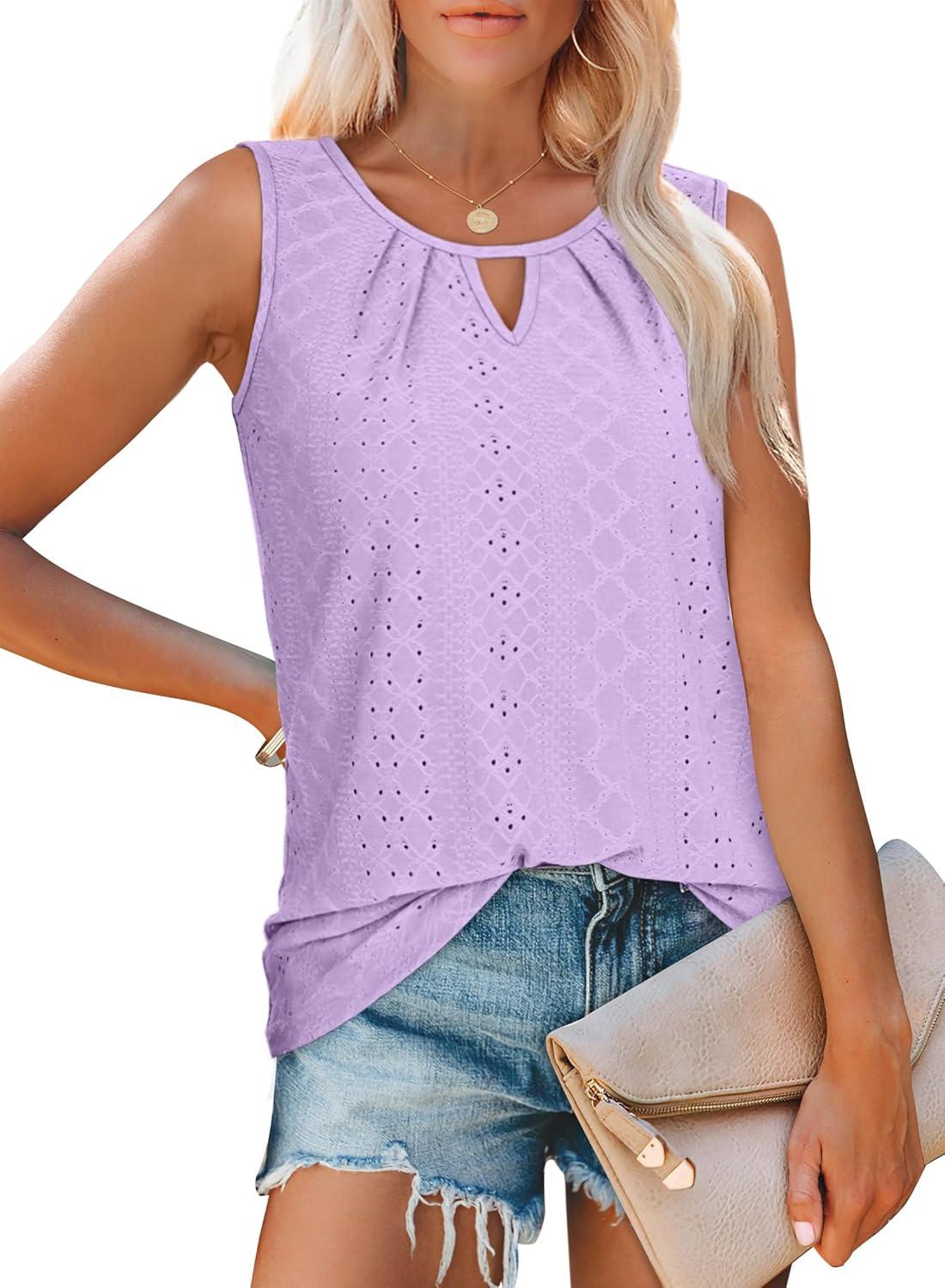 imageWIHOLL Womens Tank Tops Loose Fit Casual Sleeveless Tops Keyhole Neck Trendy Summer Tops Flowy Clothes Outfits 2025Lilac
