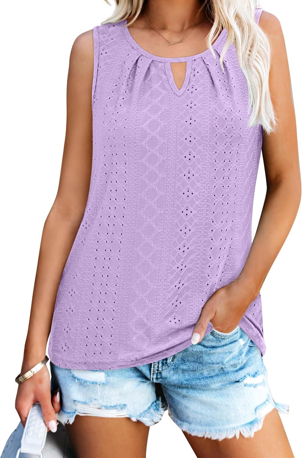 imageWIHOLL Womens Tank Tops Loose Fit Casual Sleeveless Tops Keyhole Neck Trendy Summer Tops Flowy Clothes Outfits 2025Lilac