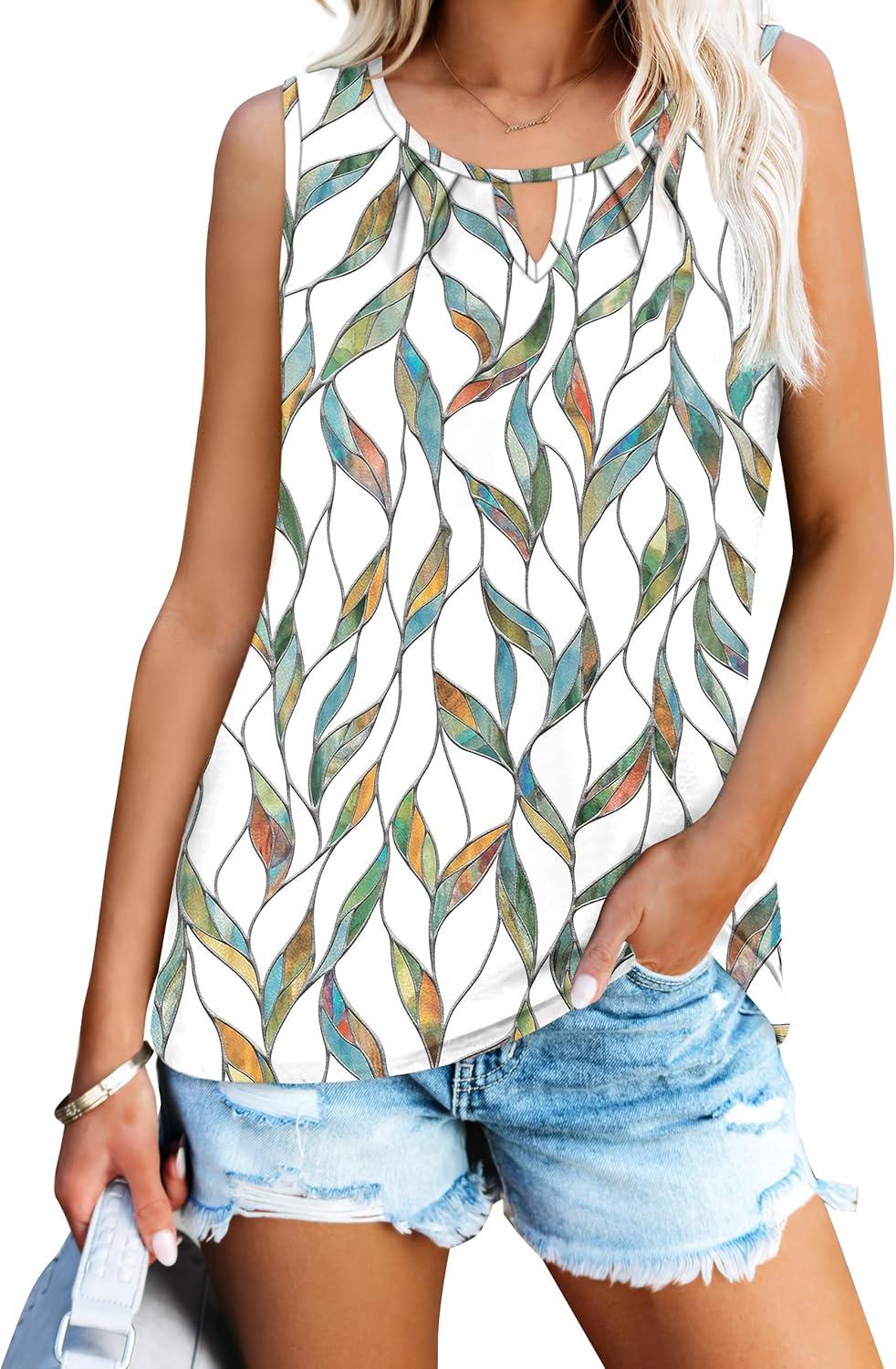 imageWIHOLL Womens Tank Tops Loose Fit Casual Sleeveless Tops Keyhole Neck Trendy Summer Tops Flowy Clothes Outfits 2025Print 01