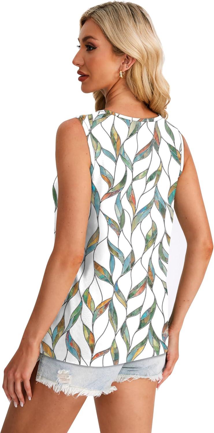 imageWIHOLL Womens Tank Tops Loose Fit Casual Sleeveless Tops Keyhole Neck Trendy Summer Tops Flowy Clothes Outfits 2025Print 01
