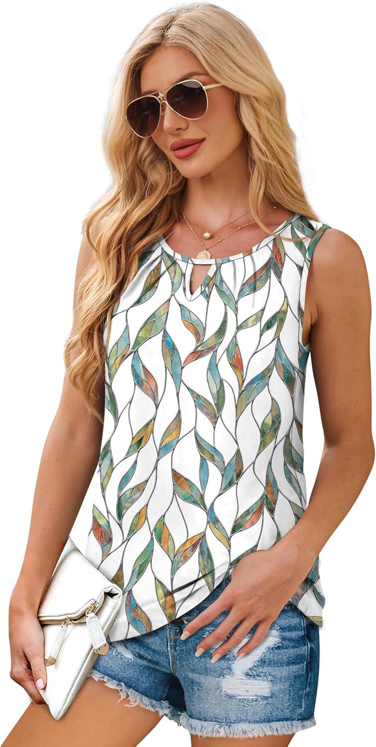 imageWIHOLL Womens Tank Tops Loose Fit Casual Sleeveless Tops Keyhole Neck Trendy Summer Tops Flowy Clothes Outfits 2025Print 01