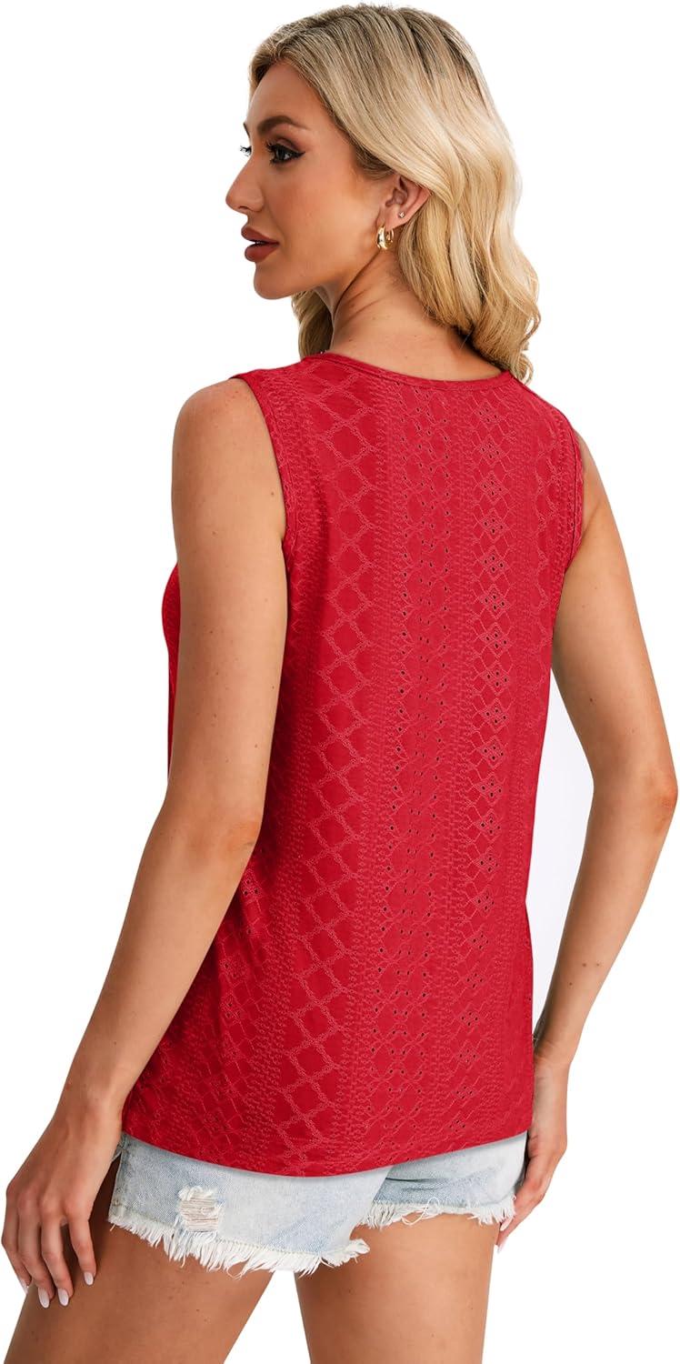 imageWIHOLL Womens Tank Tops Loose Fit Casual Sleeveless Tops Keyhole Neck Trendy Summer Tops Flowy Clothes Outfits 2025Red