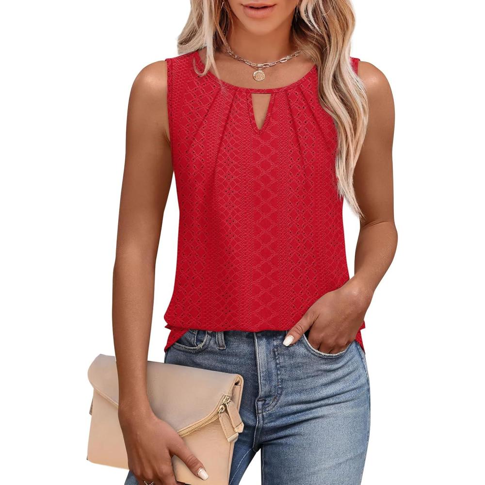 imageWIHOLL Womens Tank Tops Loose Fit Casual Sleeveless Tops Keyhole Neck Trendy Summer Tops Flowy Clothes Outfits 2025Red
