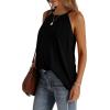 imageWIHOLL Summer Halter Neck Tank Tops for Women Pleated Loose Fit Sleeveless Tops FlowyAblack