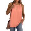 imageWIHOLL Summer Halter Neck Tank Tops for Women Pleated Loose Fit Sleeveless Tops FlowyBcoral