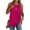 imageWIHOLL Summer Halter Neck Tank Tops for Women Pleated Loose Fit Sleeveless Tops FlowyCrose Red