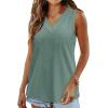 imageWIHOLL Tank Top for Women Summer Outfits V Neck T Shirts Trendy Eyelet Sleeveless Basic Beach Vacation Clothes0bean Green