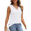 imageWIHOLL Tank Top for Women Summer Outfits V Neck T Shirts Trendy Eyelet Sleeveless Basic Beach Vacation Clothes0white