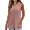 imageWIHOLL Tank Top for Women Summer Outfits V Neck T Shirts Trendy Eyelet Sleeveless Basic Beach Vacation Clothes1dusty Pink