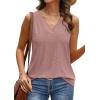 imageWIHOLL Tank Top for Women Summer Outfits V Neck T Shirts Trendy Eyelet Sleeveless Basic Beach Vacation Clothes1dusty Pink