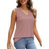 imageWIHOLL Tank Top for Women Summer Outfits V Neck T Shirts Trendy Eyelet Sleeveless Basic Beach Vacation Clothes1dusty Pink