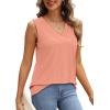 imageWIHOLL Tank Top for Women Summer Outfits V Neck T Shirts Trendy Eyelet Sleeveless Basic Beach Vacation Clothes2coral