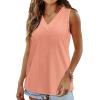 imageWIHOLL Tank Top for Women Summer Outfits V Neck T Shirts Trendy Eyelet Sleeveless Basic Beach Vacation Clothes2coral