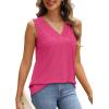 imageWIHOLL Tank Top for Women Summer Outfits V Neck T Shirts Trendy Eyelet Sleeveless Basic Beach Vacation Clothes2hot Pink