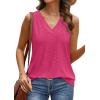 imageWIHOLL Tank Top for Women Summer Outfits V Neck T Shirts Trendy Eyelet Sleeveless Basic Beach Vacation Clothes2hot Pink