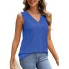 imageWIHOLL Tank Top for Women Summer Outfits V Neck T Shirts Trendy Eyelet Sleeveless Basic Beach Vacation ClothesKlein Blue