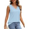 imageWIHOLL Tank Top for Women Summer Outfits V Neck T Shirts Trendy Eyelet Sleeveless Basic Beach Vacation ClothesLight Blue