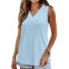 imageWIHOLL Tank Top for Women Summer Outfits V Neck T Shirts Trendy Eyelet Sleeveless Basic Beach Vacation ClothesLight Blue