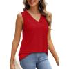 imageWIHOLL Tank Top for Women Summer Outfits V Neck T Shirts Trendy Eyelet Sleeveless Basic Beach Vacation ClothesRed