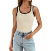 imageWIHOLL Womens Ribbed Tank Tops 2025 Summer Scoop Neck Slim Fitted Tops Casual Basic Knit Sleeveless ShirtsColor Block Beige