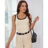 imageWIHOLL Womens Ribbed Tank Tops 2025 Summer Scoop Neck Slim Fitted Tops Casual Basic Knit Sleeveless ShirtsColor Block Beige