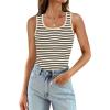 imageWIHOLL Womens Ribbed Tank Tops 2025 Summer Scoop Neck Slim Fitted Tops Casual Basic Knit Sleeveless ShirtsD1beige Stripe