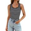 imageWIHOLL Womens Ribbed Tank Tops 2025 Summer Scoop Neck Slim Fitted Tops Casual Basic Knit Sleeveless ShirtsD1white Stripe
