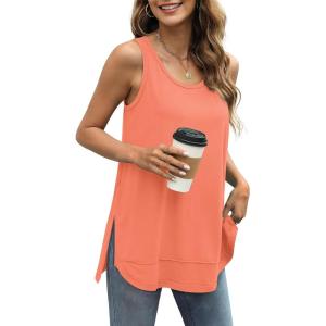 imageWIHOLL Loose Fit Tank Tops for Women Scoop Neck Summer Side Split Sleeveless Shirts 2025 FashionCcoral