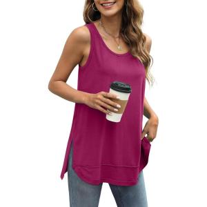imageWIHOLL Loose Fit Tank Tops for Women Scoop Neck Summer Side Split Sleeveless Shirts 2025 FashionDgrey Purple
