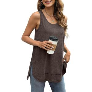 imageWIHOLL Loose Fit Tank Tops for Women Scoop Neck Summer Side Split Sleeveless Shirts 2025 FashionFbrown