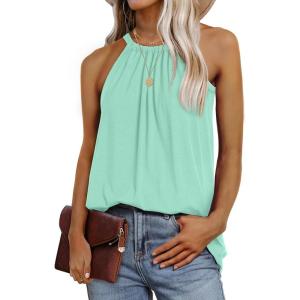 imageWIHOLL Summer Halter Neck Tank Tops for Women Pleated Loose Fit Sleeveless Tops FlowyBlake Green